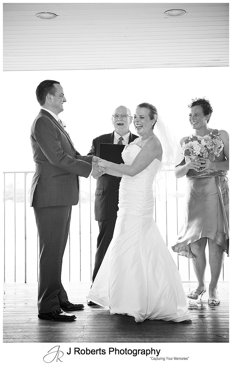 laughing couple during wedding ceremony - sydney wedding photography 